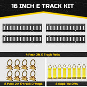 Trekassy 2ft E Track Tie-Down Rail Kit, 4 Pack 2' Etrack Rails with 16PCS E-Track Accessories Including 8 Steel O-Ring Anchors and 8 Rope Tie Offs for Truck Bed, Trailers