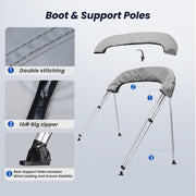 KAKIT 3 4 Bow Bimini Tops for Boats with 3 Mesh Sidewalls Rear Support Poles Boat Canopy
