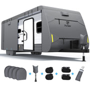 Upgraded 600D Extra-Thick Oxford for 18'1"-34' Travel Trailer RV Cover, 2Pcs Extra Straps & 4 Tire Covers