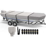 RVMasking 12'-18' Long 1400D Reinforced Jon Boat Cover with Motor Cover Heavy Duty Waterproof Trailerable Cover,Beam Width up to 70"-75"
