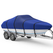 RVMasking Middle 1400D Reinforced Boat Cover with Drainage Kits & Storage Bag, Marine Grade Waterproof Trailerable Boat Cover, Blue