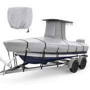 T-Top Boat Cover with Motor Cover, 1400D Upper Reinforced Heavy Duty Waterproof Tear-Resistant Boat Cover for Center Console Boat with T TOP Roof, 17'-24' Long Beam Width up to 116"