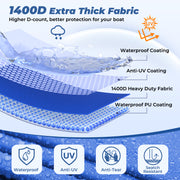 RVMasking Middle 1400D Reinforced Boat Cover with Drainage Kits & Storage Bag, Marine Grade Waterproof Trailerable Boat Cover, Blue