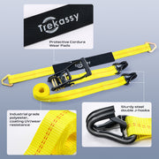 Trekassy Car Tie Down Straps for Trailers with Stake Pocket D Ring (4PK), Includes 4 Pack Axle Straps, 10,000lbs Break Strength, Used for Car, Truck, UTV Transport