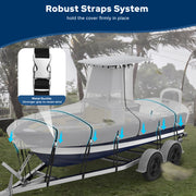 T-Top Boat Cover with Motor Cover, 1400D Upper Reinforced Heavy Duty Waterproof Tear-Resistant Boat Cover for Center Console Boat with T TOP Roof, 17'-24' Long Beam Width up to 116"
