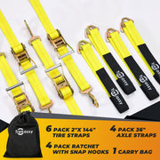 Trekassy 2”x 144” Car Tie Down Straps for Trailers, 4 Pack Ratchet, 4 Tire Straps, 4 Axle Straps