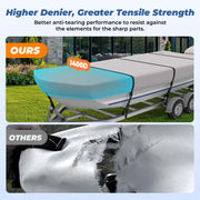 RVMasking 12'-18' Long 1400D Reinforced Jon Boat Cover with Motor Cover Heavy Duty Waterproof Trailerable Cover,Beam Width up to 70"-75"