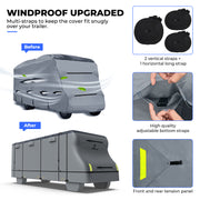 RVMasking Waterproof 600D Top Class C RV Cover With Rear Side Roll-Up Door for 23'1"-32' Motorhome