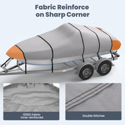 RVMasking 1400D Boat Cover Fits Bass Boat, V-Hull, Runabout, Fish&Ski, Tri-Hull Length: 14'-22'