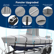 T-Top Boat Cover with Motor Cover, 1400D Upper Reinforced Heavy Duty Waterproof Tear-Resistant Boat Cover for Center Console Boat with T TOP Roof, 17'-24' Long Beam Width up to 116"