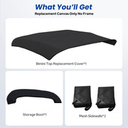 KAKIT 3 4 Bow Bimini Top Replacement Cover, 900D Oxford Bimini Tops for Boats with 2 Mesh Sidewalls, 2 Straps and Storage Boot Easy Install Zipper Closure, Replacement Boat Canopy Sun Shade No Frame
