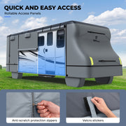 RVMasking Waterproof 600D Top Class C RV Cover With Rear Side Roll-Up Door for 23'1"-32' Motorhome
