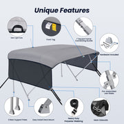 KAKIT Upgraded 4 Bow Bimini Tops for Pontoon Boats with 2 Mesh Sidewalls Square Frame 600D Oxford Top with Rear Support Poles, Storage Boot 1 Inch Aluminum Frame