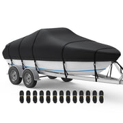 RVMasking 1400D 100% Waterproof Trailerable Boat Cover Fits Bass Boat, V-Hull, Runabout, Fish&Ski, Tri-Hull