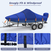 1200D Middle Center Console Boat Cover Waterproof Heavy Duty Boat Cover for Center Console Boat Fits 20'-22' Length, Beam Width up to 106" W, Blue