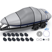 Boat Cover with Fast Drainage Kits, 1400D Middle Reinforced Heavy Duty Waterproof Polyester Canvas with Storage Bag Fits 14'-24' V-Hull, Tri-Hull, Runabout Bass Boat, Fish&Ski