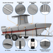 1200D Reinforced T-Top Boat Cover with Motor Cover, Heavy Duty Waterproof Tear-Resistant Boat Cover for Center Console Boat with T TOP Roof,  17'-24' Long Beam Width 102"-116