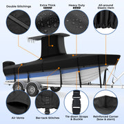 RVMasking Upgraded 1200D T-Top Boat Cover with Motor Cover for Center Console Boat with T TOP Roof (17-28FT)