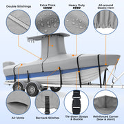RVMasking Upgraded 1200D T-Top Boat Cover with Motor Cover for Center Console Boat with T TOP Roof (17-28FT)