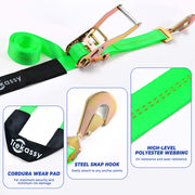Trekassy Car Tie Down Straps for Trailers with Snap Hooks, Ratchet Tie Downs for Car, Truck, UTV & More, 10000 lb Break Strength, Includes (4) 24 Inch Axle Straps, (4) 36 Inch Axle Straps