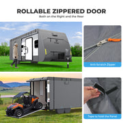 Upgraded 600D Extra-Thick Oxford for 18'1"-34' Travel Trailer RV Cover, 2Pcs Extra Straps & 4 Tire Covers