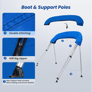 KAKIT 3 4 Bow Bimini Tops with Mesh Sidewalls Support Poles for Boats Marine Grade Canvas Top