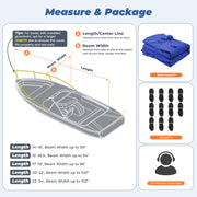 RVMasking Middle 1400D Reinforced Boat Cover with Drainage Kits & Storage Bag, Marine Grade Waterproof Trailerable Boat Cover, Blue