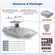 1200D Reinforced T-Top Boat Cover with Motor Cover, Heavy Duty Waterproof Tear-Resistant Boat Cover for Center Console Boat with T TOP Roof,  17'-24' Long Beam Width 102"-116