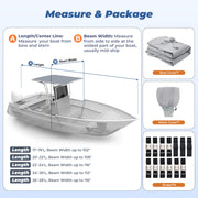 1200D Reinforced T-Top Boat Cover with Motor Cover, Heavy Duty Waterproof Tear-Resistant Boat Cover for Center Console Boat with T TOP Roof,  17'-24' Long Beam Width 102"-116