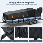 RVMasking 1400D Partial Reinforced Waterproof Marine Grade Pontoon Boat Cover for 17'-28'