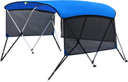 KAKIT 3 4 Bow Bimini Tops for Boats with 3 Mesh Sidewalls Rear Support Poles Boat Canopy Includes Straps Storage Boot