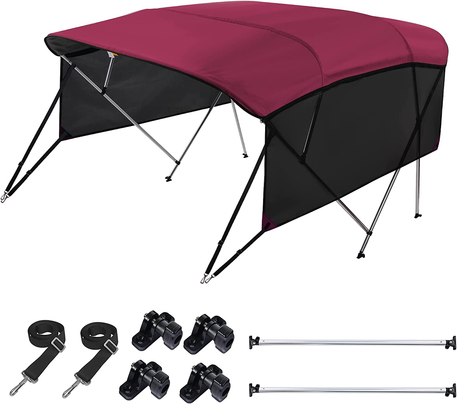 boat tent bow KAKIT 3 4 Bow Bimini Tops with Mesh Sidewalls Support Poles for Boats – Rvmasking