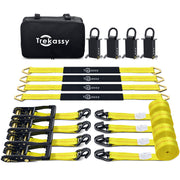 Trekassy Car Tie Down Straps for Trailers with Stake Pocket D Ring (4PK), Includes 4 Pack Axle Straps, 10,000lbs Break Strength, Used for Car, Truck, UTV Transport