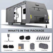 Upgraded 600D Extra-Thick Oxford for 18'1"-34' Travel Trailer RV Cover, 2Pcs Extra Straps & 4 Tire Covers