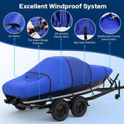 Boat Cover with Fast Drainage Kits, 1400D Middle Reinforced Heavy Duty Waterproof Polyester Canvas with Storage Bag Fits 14'-24' V-Hull, Tri-Hull, Runabout Bass Boat, Fish&Ski