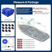 Boat Cover with Fast Drainage Kits, 1400D Middle Reinforced Heavy Duty Waterproof Polyester Canvas with Storage Bag Fits 14'-24' V-Hull, Tri-Hull, Runabout Bass Boat, Fish&Ski