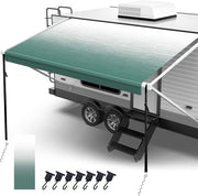 Fonzier 18oz RV Awning Fabric Replacement, Heavy Duty Vinyl, with Awning Tie Down Kits & 7 Awning Hooks & Pull Strap for Trailer