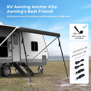 Fonzier 18oz RV Awning Fabric Replacement, Heavy Duty Vinyl, with Awning Tie Down Kits & 7 Awning Hooks & Pull Strap for Trailer