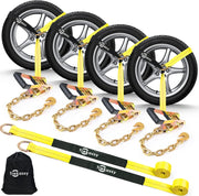 Trekassy Car Tie Down Straps for Trailers with Heavy Duty Chain Anchors, 2" x 96" Lasso Style Wheel Straps