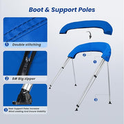 KAKIT 3 4 Bow Bimini Tops for Boats with 3 Mesh Sidewalls Rear Support Poles Boat Canopy Includes Straps Storage Boot