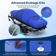 Boat Cover with Fast Drainage Kits, 1400D Middle Reinforced Heavy Duty Waterproof Polyester Canvas with Storage Bag Fits 14'-24' V-Hull, Tri-Hull, Runabout Bass Boat, Fish&Ski
