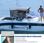 KAKIT 3 4 Bow Bimini Tops with Mesh Sidewalls Support Poles for Boats Marine Grade Canvas Top Includes 2 Straps Storage Boot 1 Inch Aluminum Frame