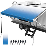 Fonzier 18oz RV Awning Fabric Replacement, Heavy Duty Vinyl, with Awning Tie Down Kits & 7 Awning Hooks & Pull Strap for Trailer