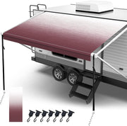 Fonzier 18oz RV Awning Fabric Replacement, Heavy Duty Vinyl, with Awning Tie Down Kits & 7 Awning Hooks & Pull Strap for Trailer
