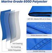 KAKIT 3 4 Bow Bimini Tops for Boats with 3 Mesh Sidewalls Rear Support Poles Boat Canopy Includes Straps Storage Boot