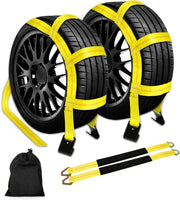 Trekassy Wheel Car Tow Dolly Basket Straps with Flat Hooks 2 Pack Heavy Duty for 14"-17" Tires