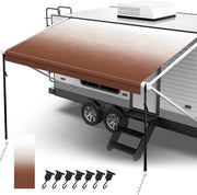 Fonzier 18oz RV Awning Fabric Replacement, Heavy Duty Vinyl, with Awning Tie Down Kits & 7 Awning Hooks & Pull Strap for Trailer