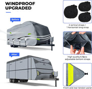 RVMasking 7 Layers top RV Travel Trailer Cover With Rear Side Roll-Up Door Fits 15'1"-40'