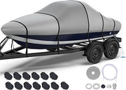 Boat Cover with Fast Drainage Kits, 1400D Middle Reinforced Heavy Duty Waterproof Polyester Canvas with Storage Bag Fits 14'-24' V-Hull, Tri-Hull, Runabout Bass Boat, Fish&Ski
