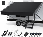 RV Awning Fabric Replacement, Upgraded 19oz Heavy Duty Material with Awning Tie Down Kits & 7 Hooks, Outdoor Vinyl Canopy for Trailer and Motorhome Awning- 10'-21'